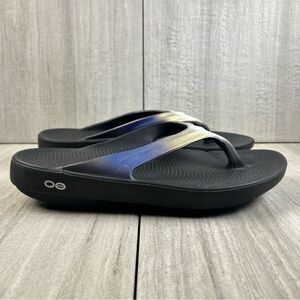 OOFOS OOlala Luxe Black Recovery Thong Sandals Flip Flop Shoes Womens Size 10